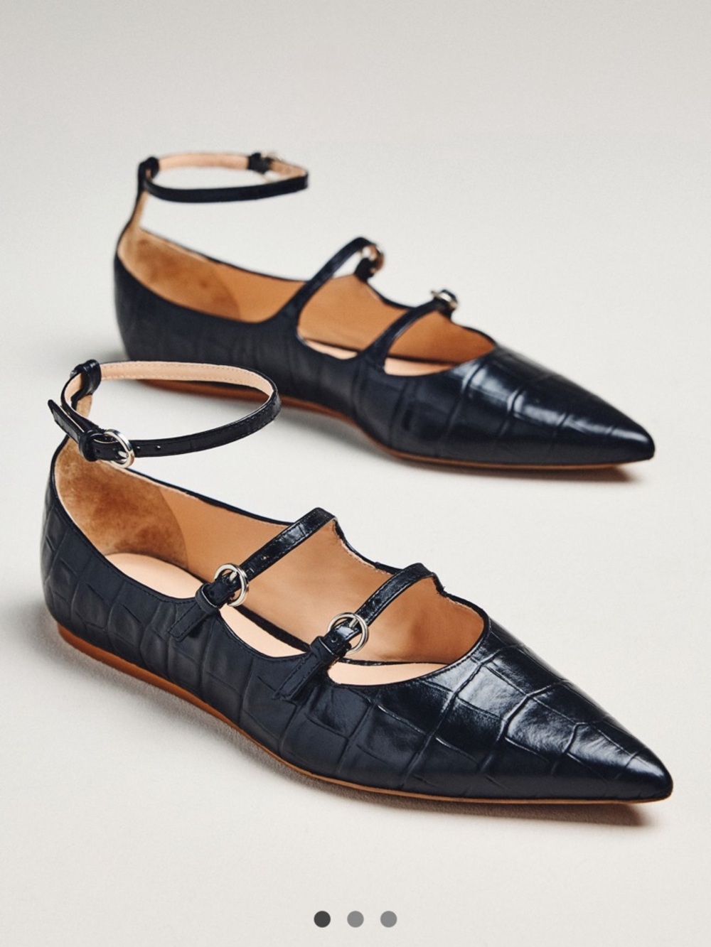 Anthropologie Maeve Pointed Triple-Strap Ankle Flats in Black